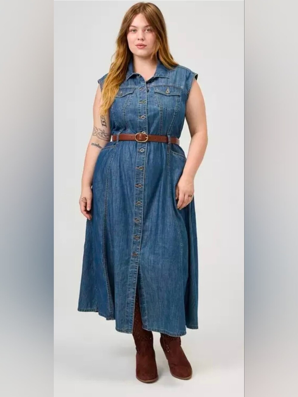 Torrid Sleeveless Trucker Blue Denim Button-Front Maxi Dress Size 1X NWOT